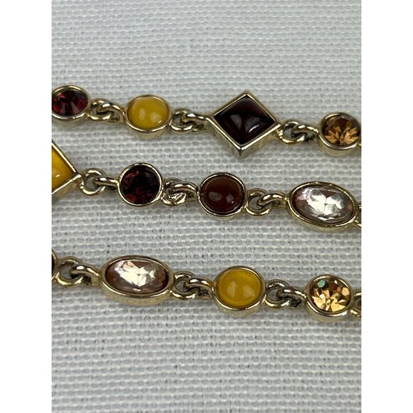 Gold Tone Triple Strand Bracelet Amber Honey Brown Color Gemstones - Picture 4 of 6